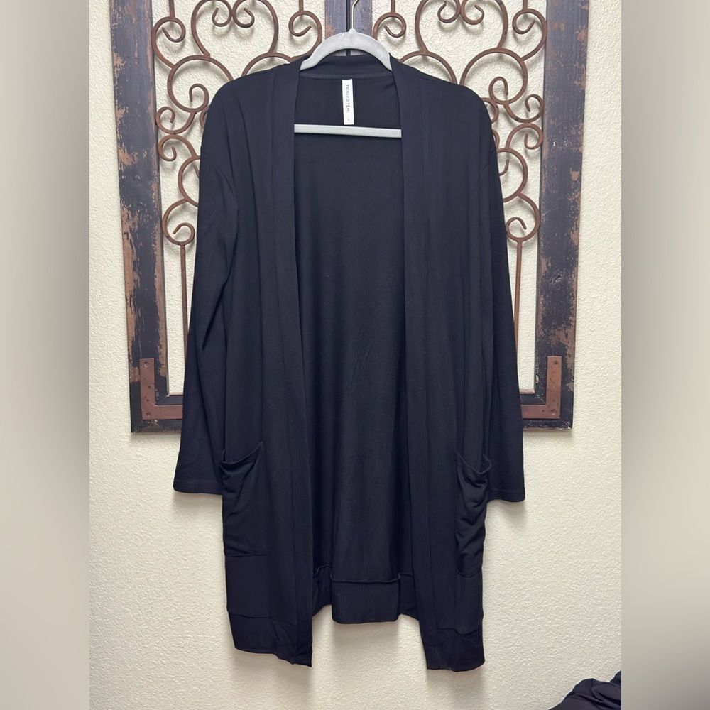Tickled Teal Black Long Sleeve Open Cardigan View 2